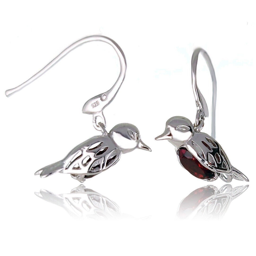 Robin Necklace Earring Set Sterling Silver Real Garnet Personalised Christmas Gift January Birthstone
