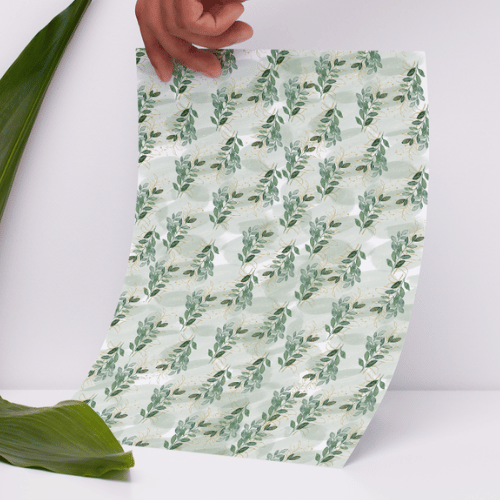 Fern leaves on watercolour puddles gift wrap
