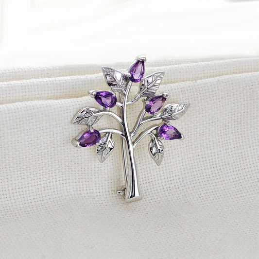 Amethyst Brooch Tree of Life Sterling Silver