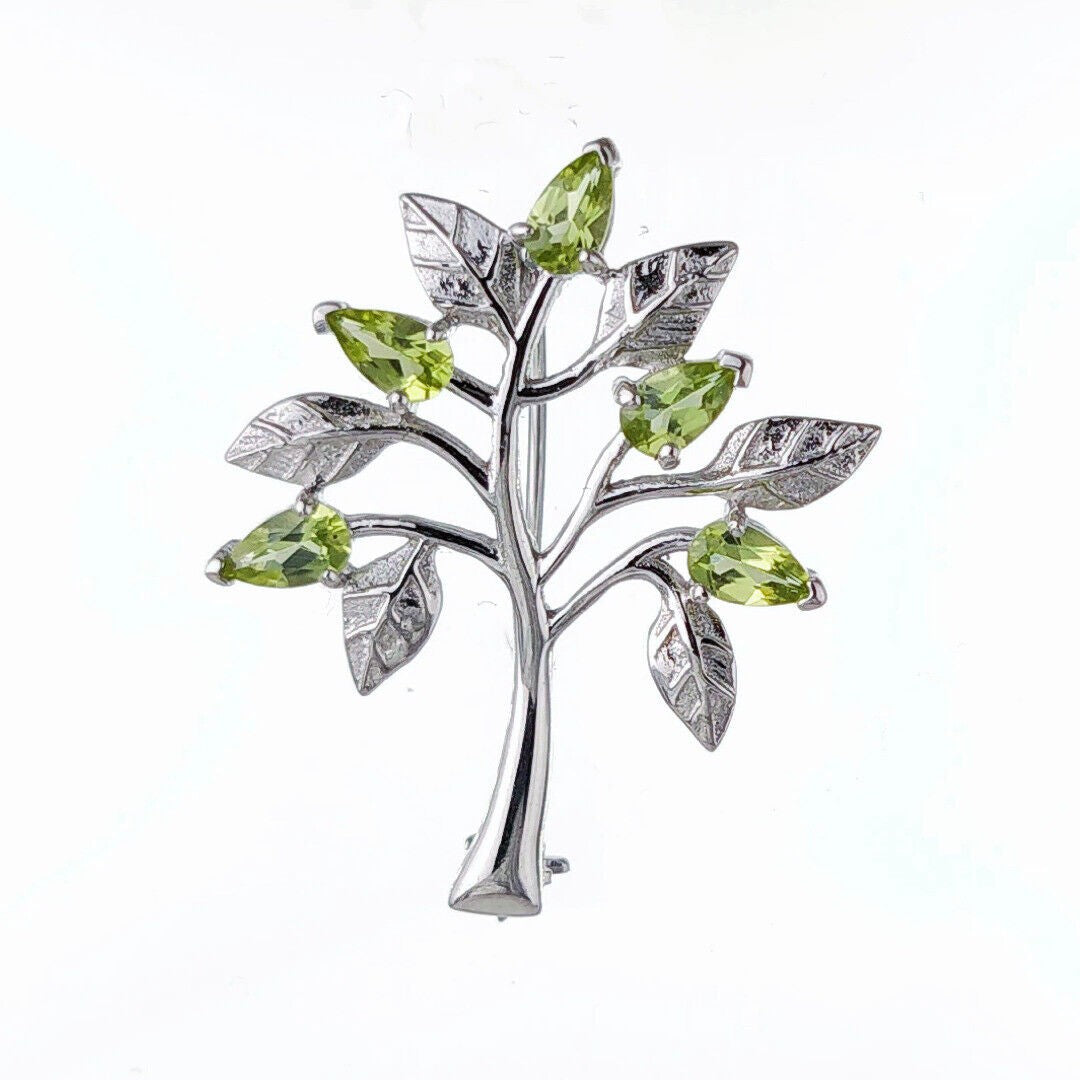 peridot brooch tree of life sterling silver green 1ct designed in the UK