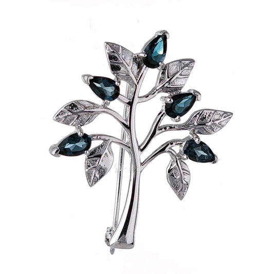 London Blue Topaz Brooch Tree of Life Sterling Silver Boxed Gift