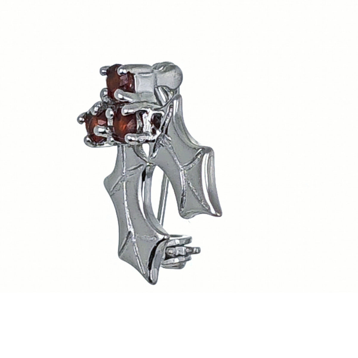 Garnet Holly Brooch in Sterling Silver