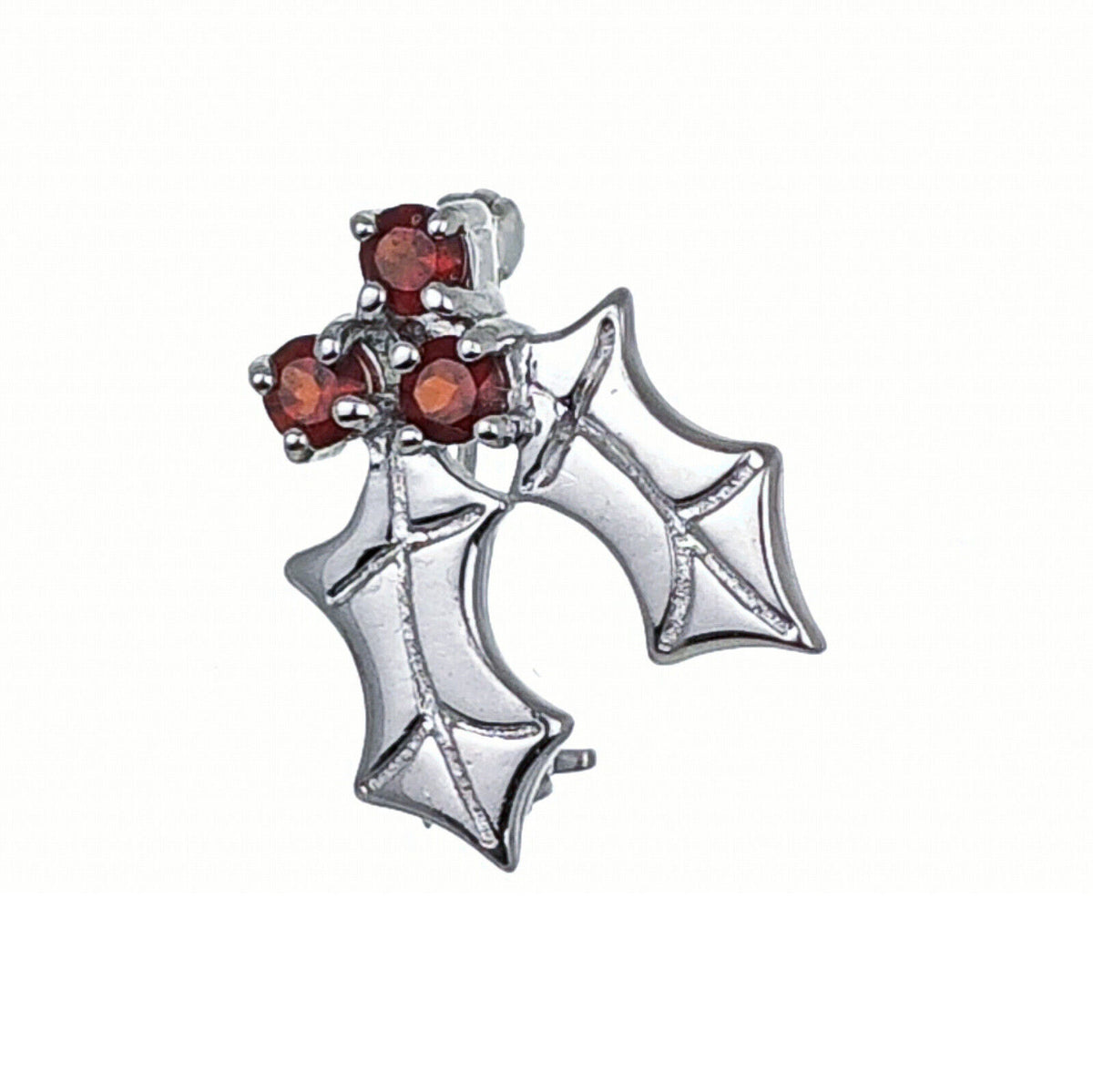 Garnet Holly Brooch in Sterling Silver