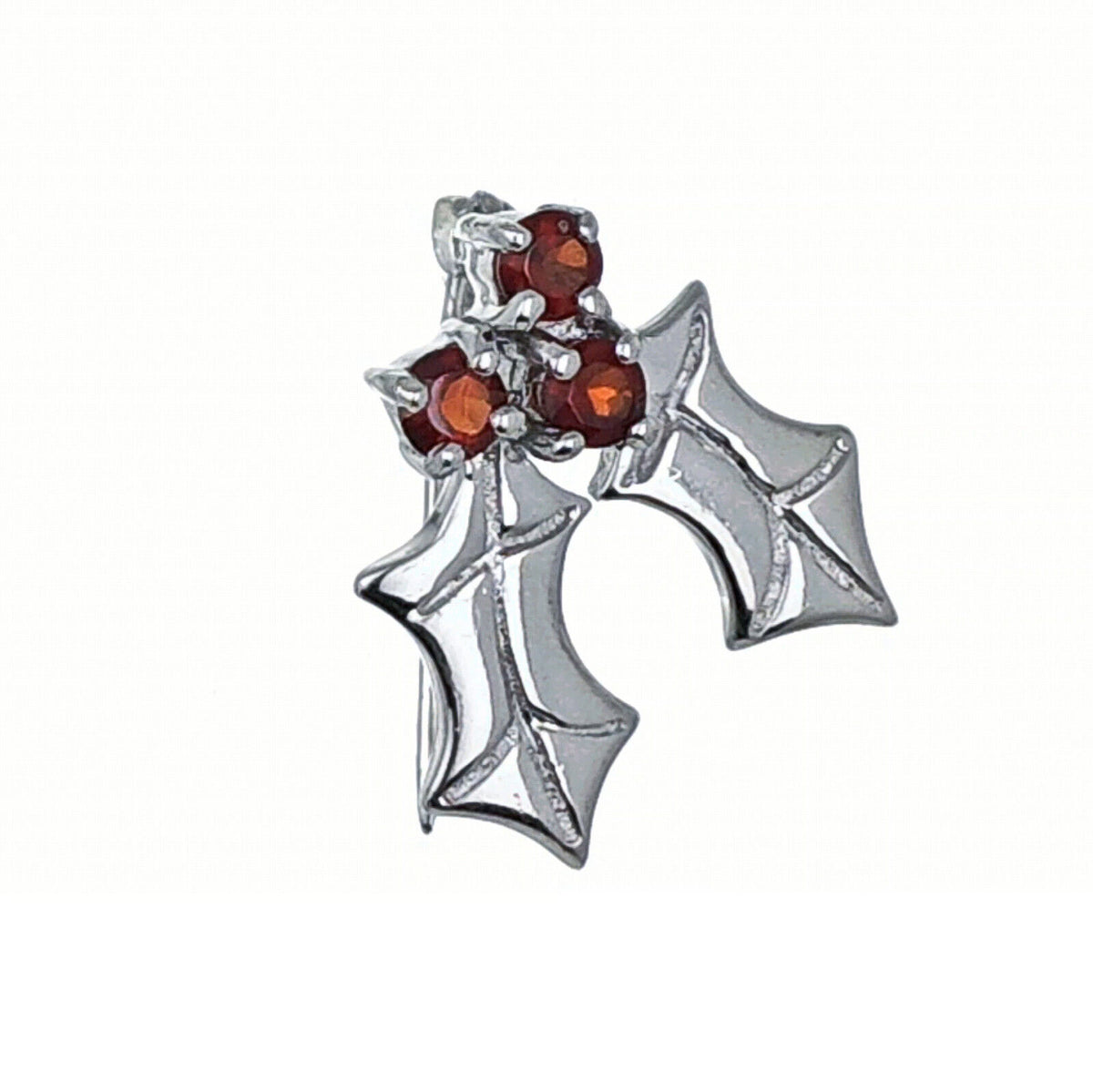 Garnet Holly Brooch in Sterling Silver