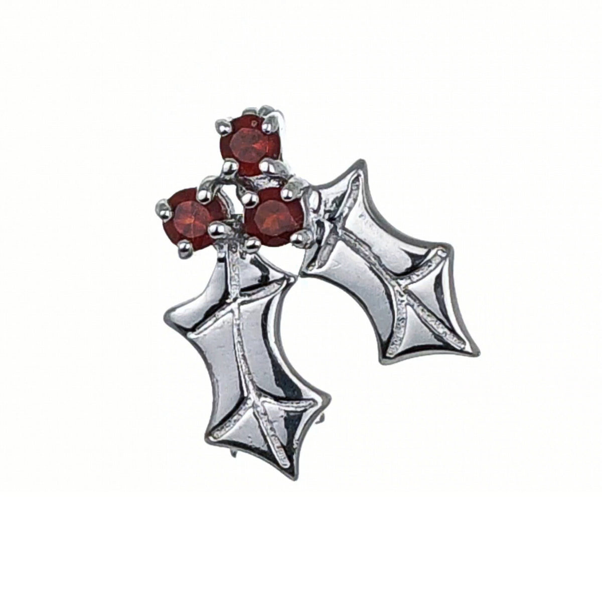 Garnet Holly Brooch in Sterling Silver