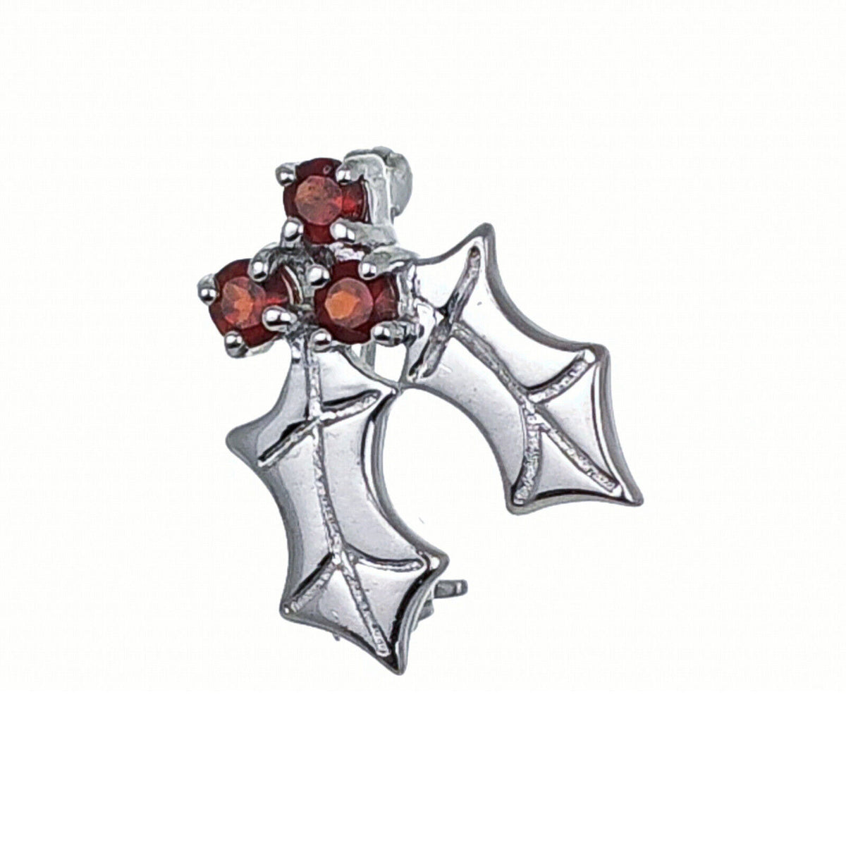 Garnet Holly Brooch in Sterling Silver