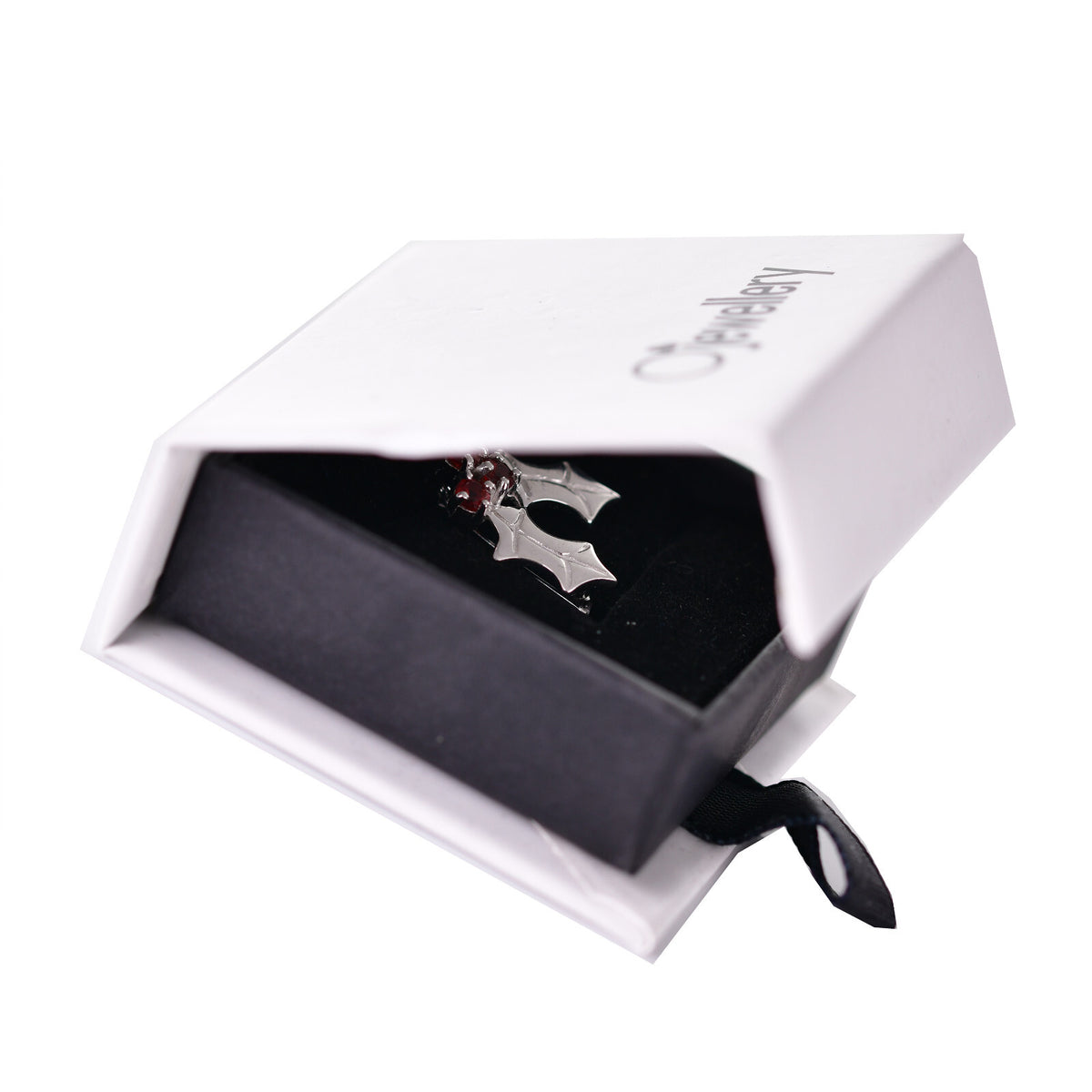 Garnet Holly Brooch in Sterling Silver