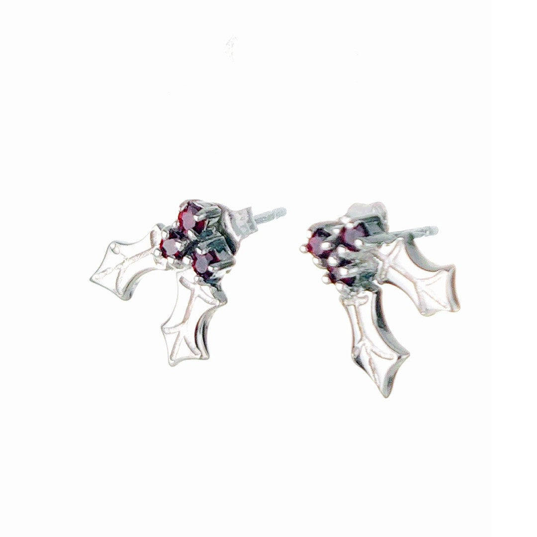 Holly Garnet Stud Earrings Sterling Silver Boxed