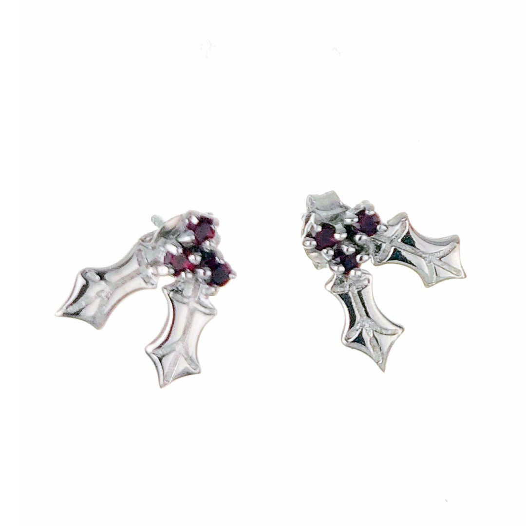 holly garnet stud earrings sterling silver boxed designed in the UK