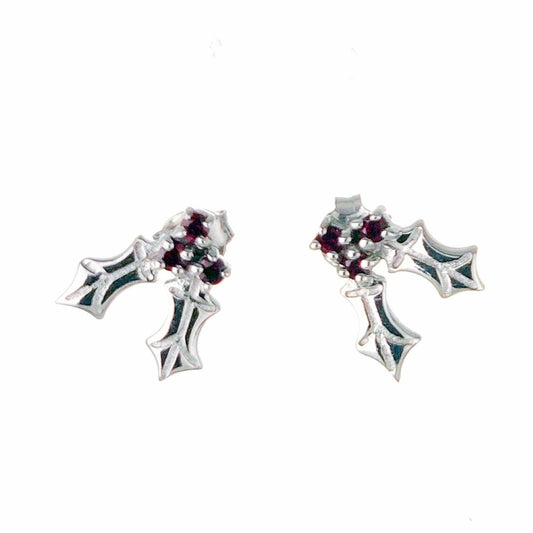 Holly Garnet Stud Earrings Sterling Silver Boxed
