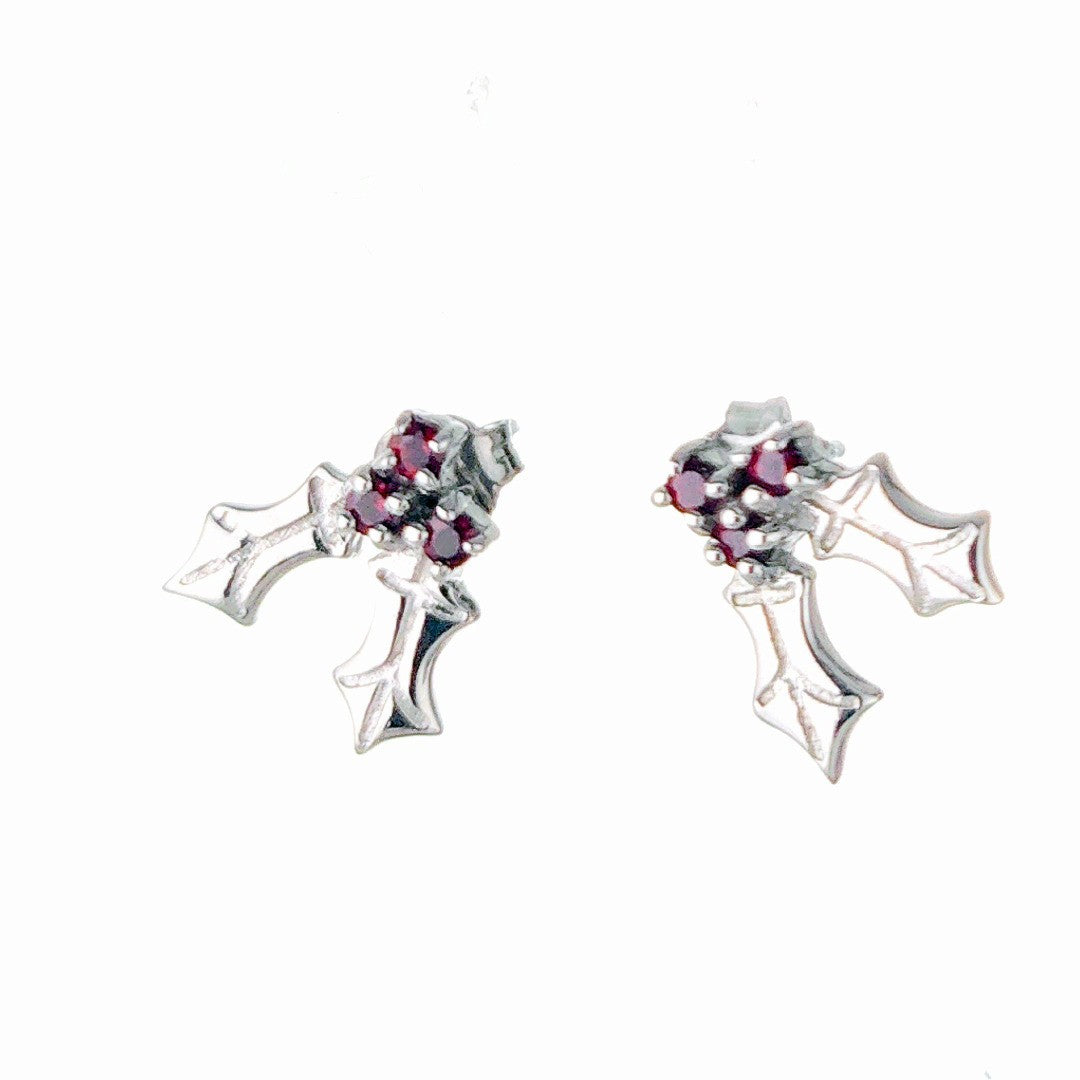 Holly Garnet Stud Earrings Sterling Silver Boxed