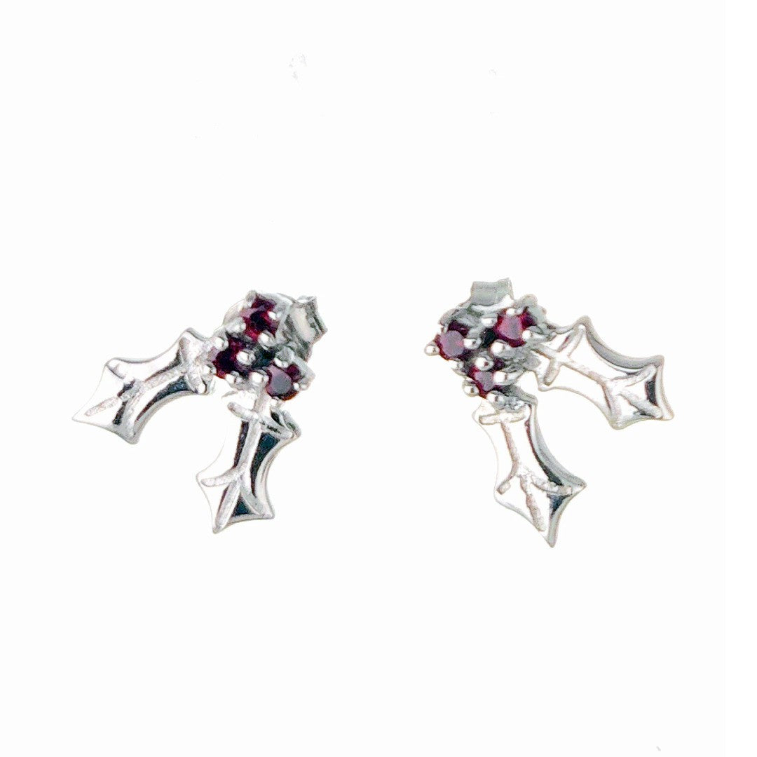 Holly Garnet Stud Earrings Sterling Silver Boxed