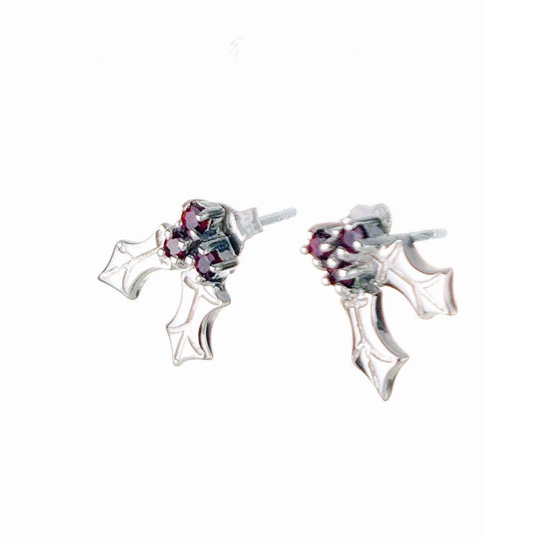 Holly Garnet Stud Earrings Sterling Silver Boxed