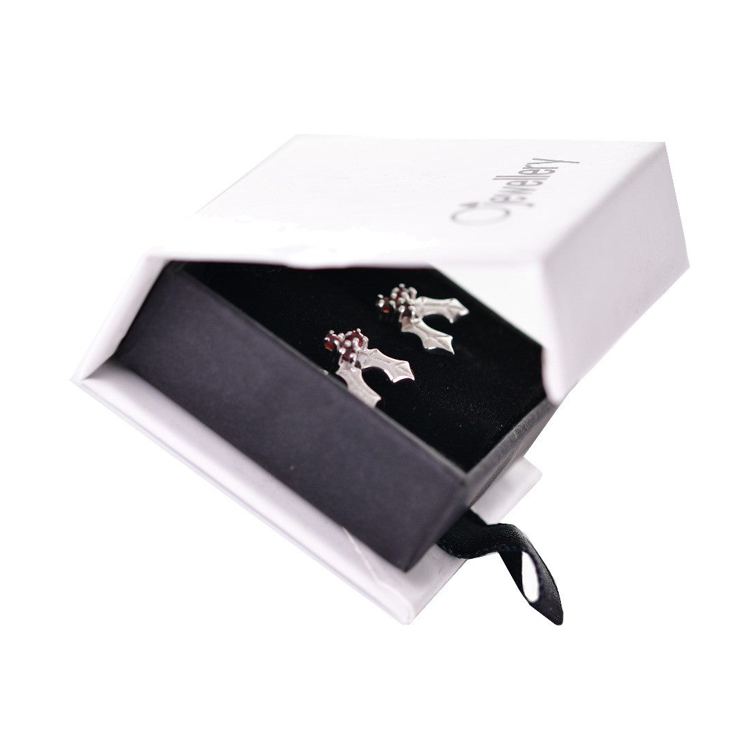 Holly Garnet Stud Earrings Sterling Silver Boxed