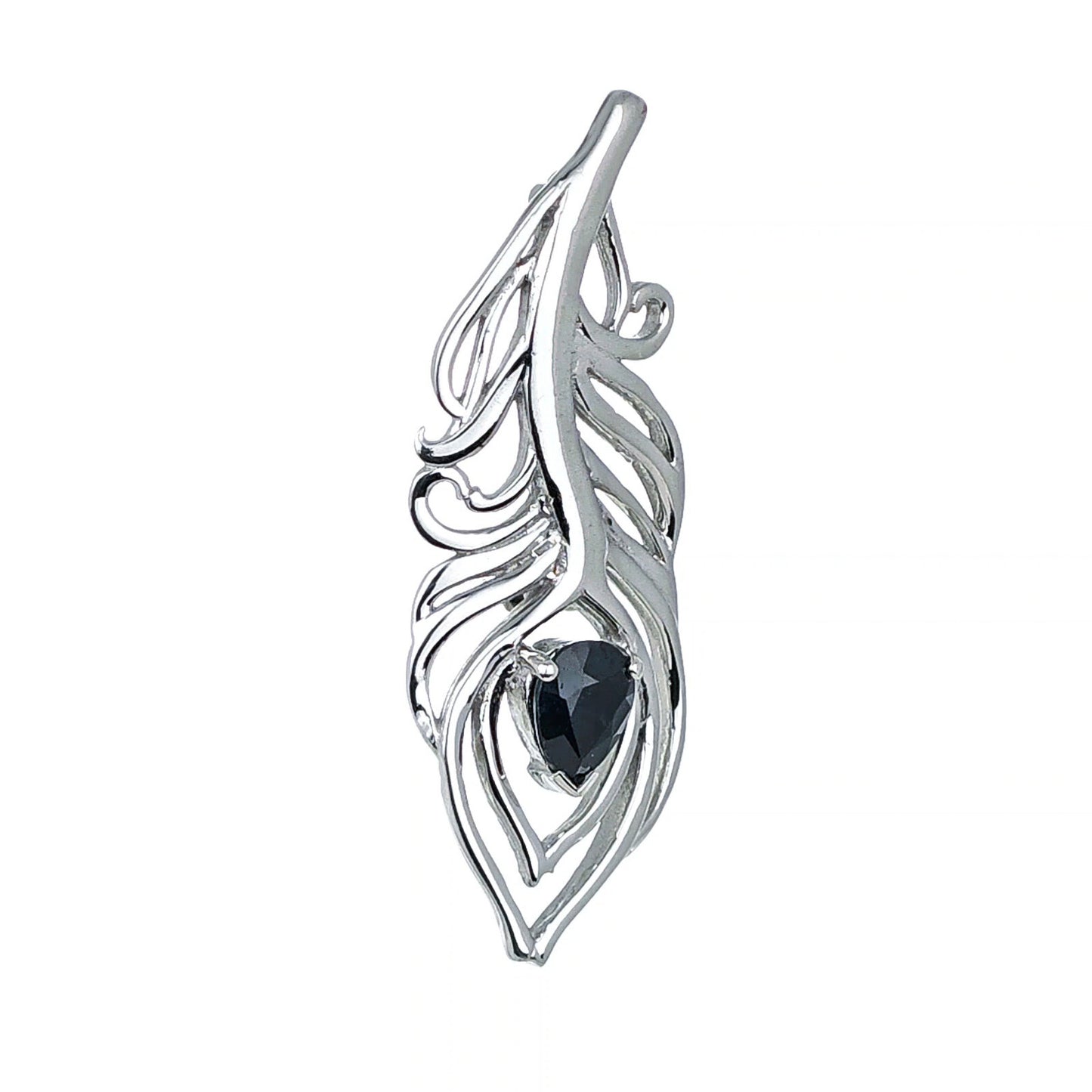 Sapphire Sterling Silver Brooch Peacock Feather Inky Blue Gift Boxed