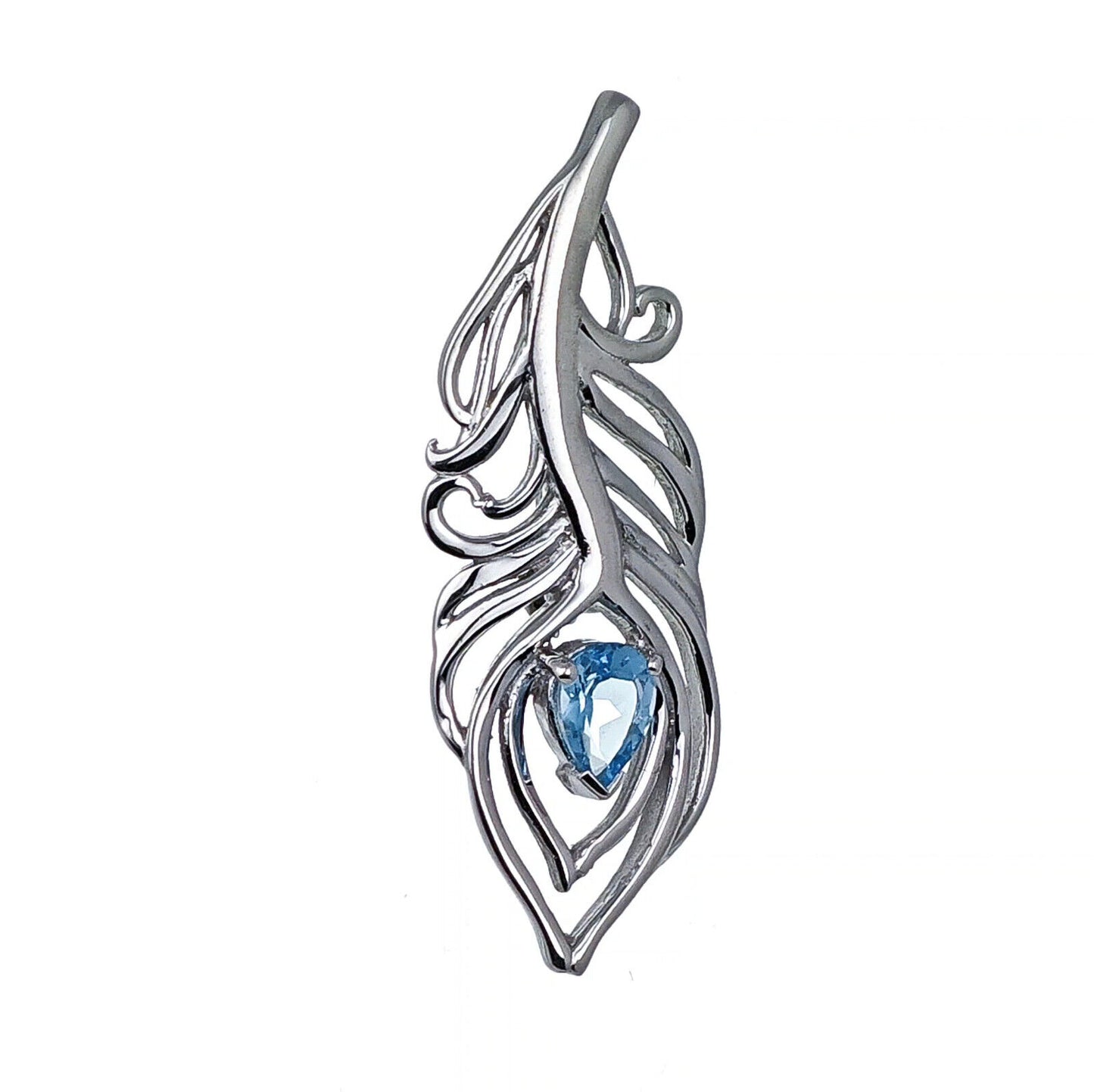 Blue Topaz Sterling Silver Brooch 0.77ct Peacock Feather December Birthstone