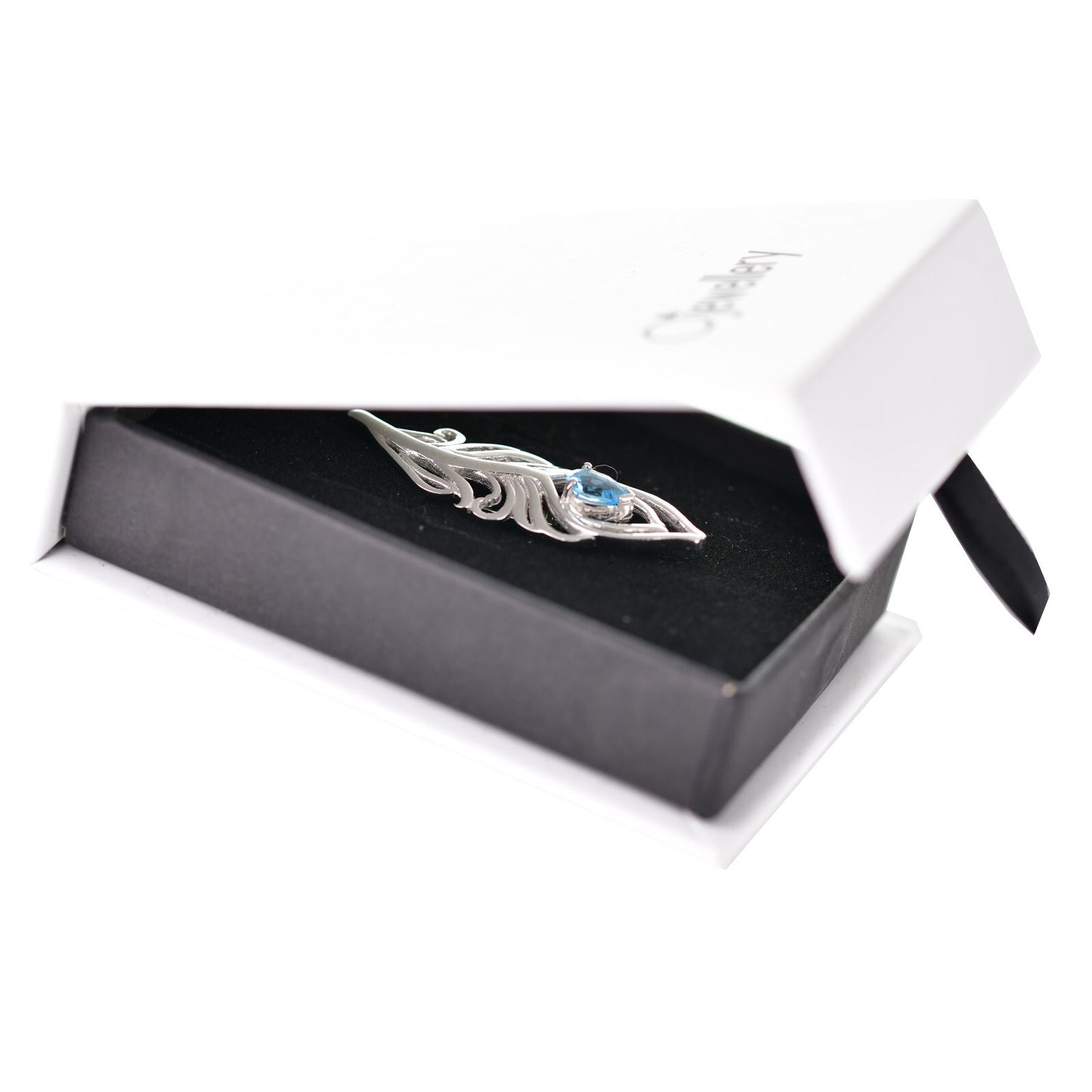 Blue Topaz Sterling Silver Brooch 0.77ct Peacock Feather December Birthstone