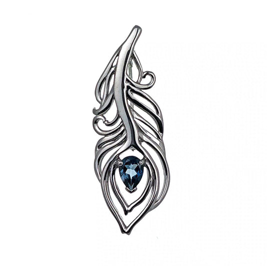 London Blue Topaz 0.77ct Sterling Silver Brooch Peacock Feather