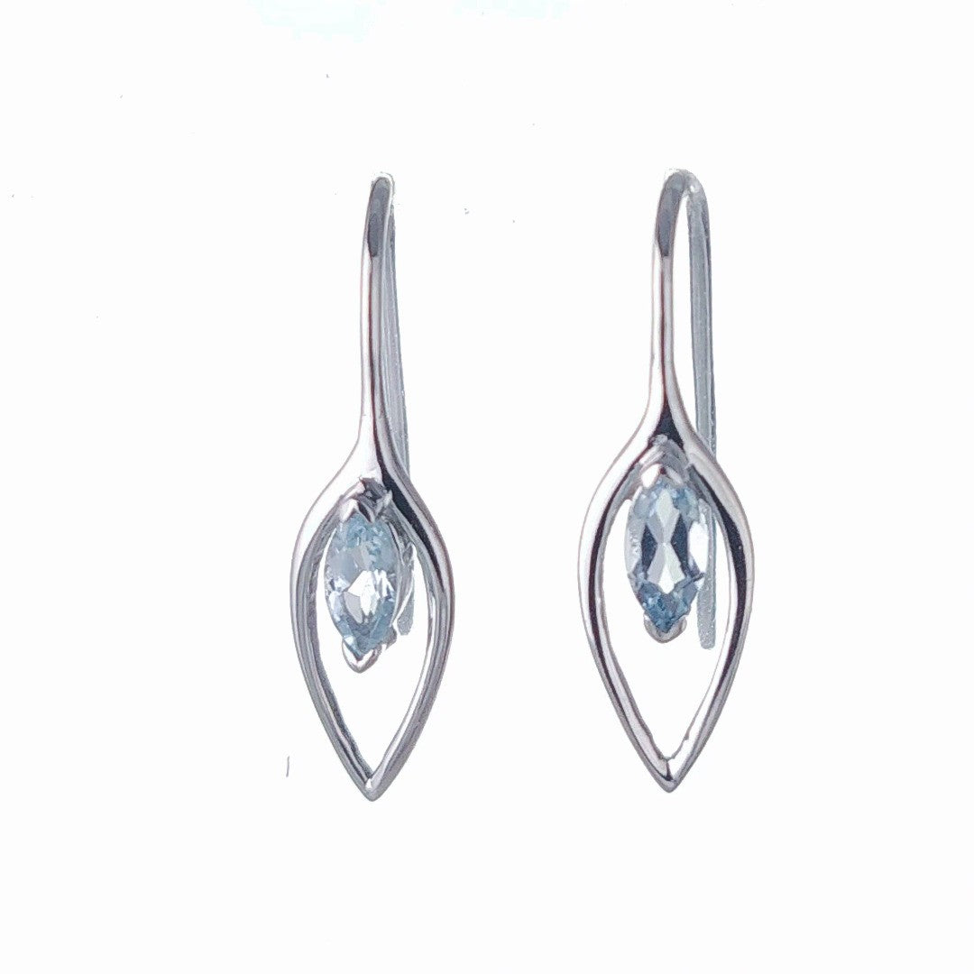 Blue Topaz Dangle Earrings 0.4ct Sterling Silver Marquise Hook Gift Box