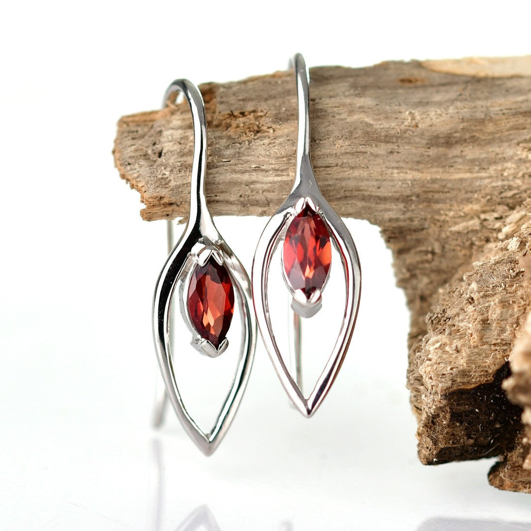 Garnet Dangle Earrings 0.57ct Sterling Silver Marquise Hook Gift Box