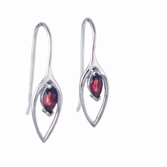 Garnet Dangle Earrings 0.57ct Sterling Silver Marquise Hook Gift Box