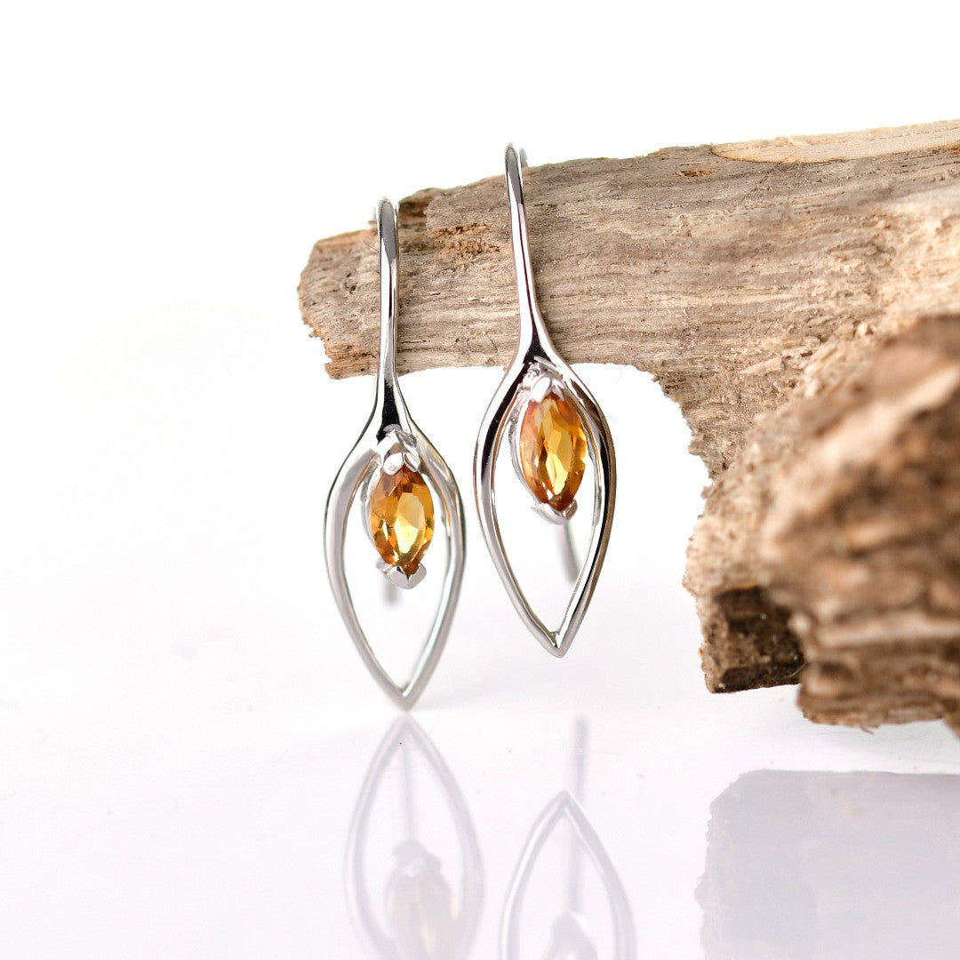 Citrine Marquise Dangle Earrings in Sterling Silver