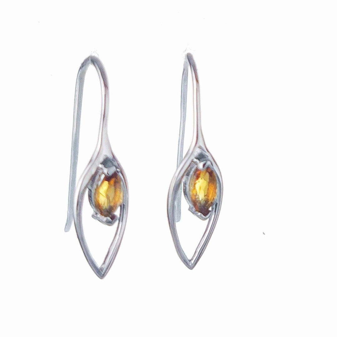 citrine dangle earrings 0.45ct sterling silver marquise hook gift box designed in the UK
