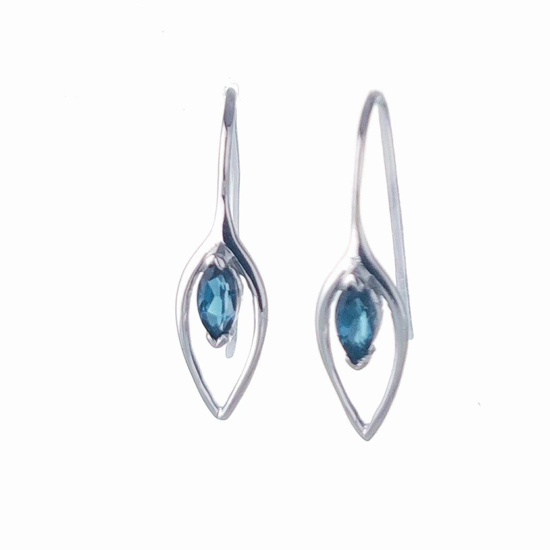 London Blue Topaz Dangle Earrings 0.4ct Sterling Silver Marquise Hook Gift Box