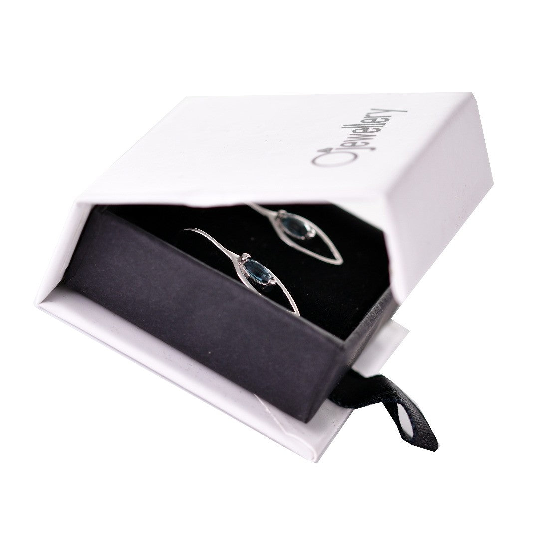 London Blue Topaz Dangle Earrings 0.4ct Sterling Silver Marquise Hook Gift Box