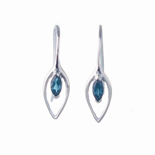 London Blue Topaz Dangle Earrings 0.4ct Sterling Silver Marquise Hook Gift Box