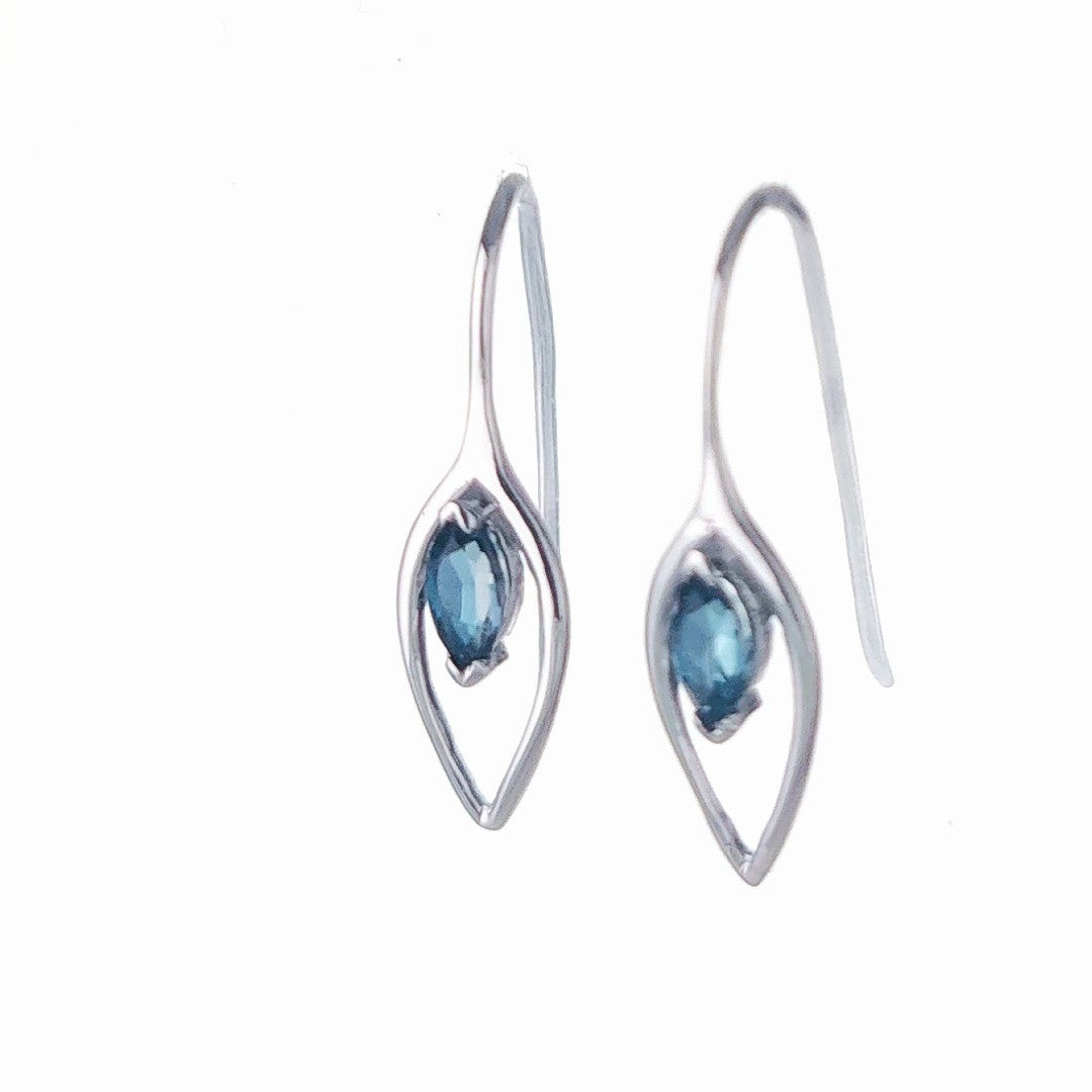 London Blue Topaz Dangle Earrings 0.4ct Sterling Silver Marquise Hook Gift Box