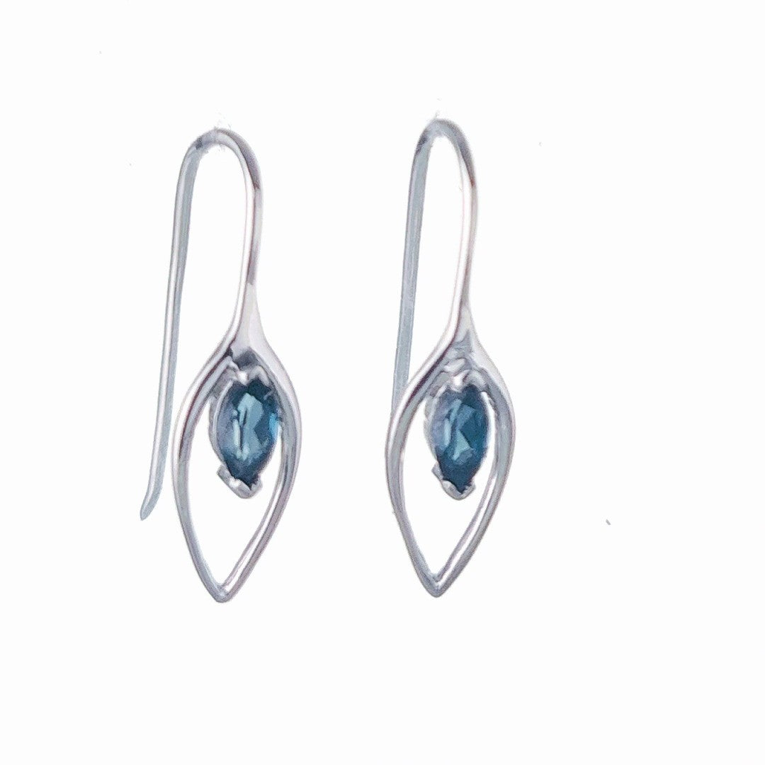 London Blue Topaz Dangle Earrings 0.4ct Sterling Silver Marquise Hook Gift Box