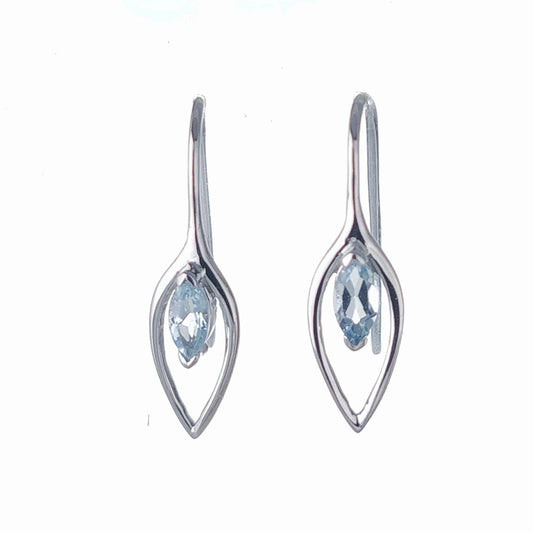 Aquamarine Dangle Earrings 0.4ct Sterling Silver Marquise Hook Gift Box