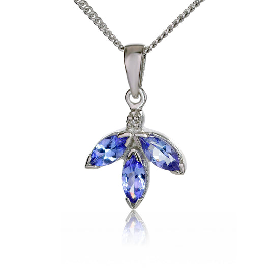 Tanzanite Necklace Earring Set Sterling Silver Stud Pendant Natural Blue