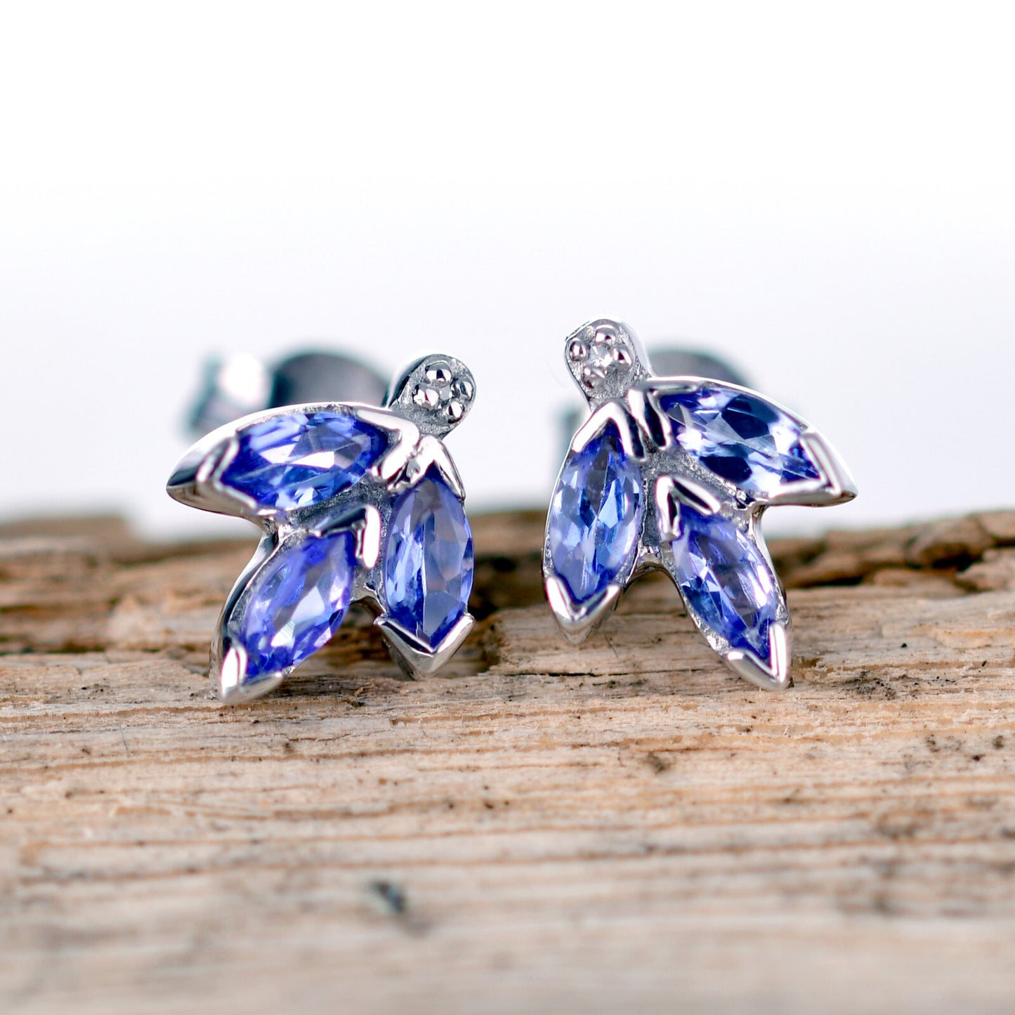 Tanzanite Necklace Earring Set Sterling Silver Stud Pendant Natural Blue