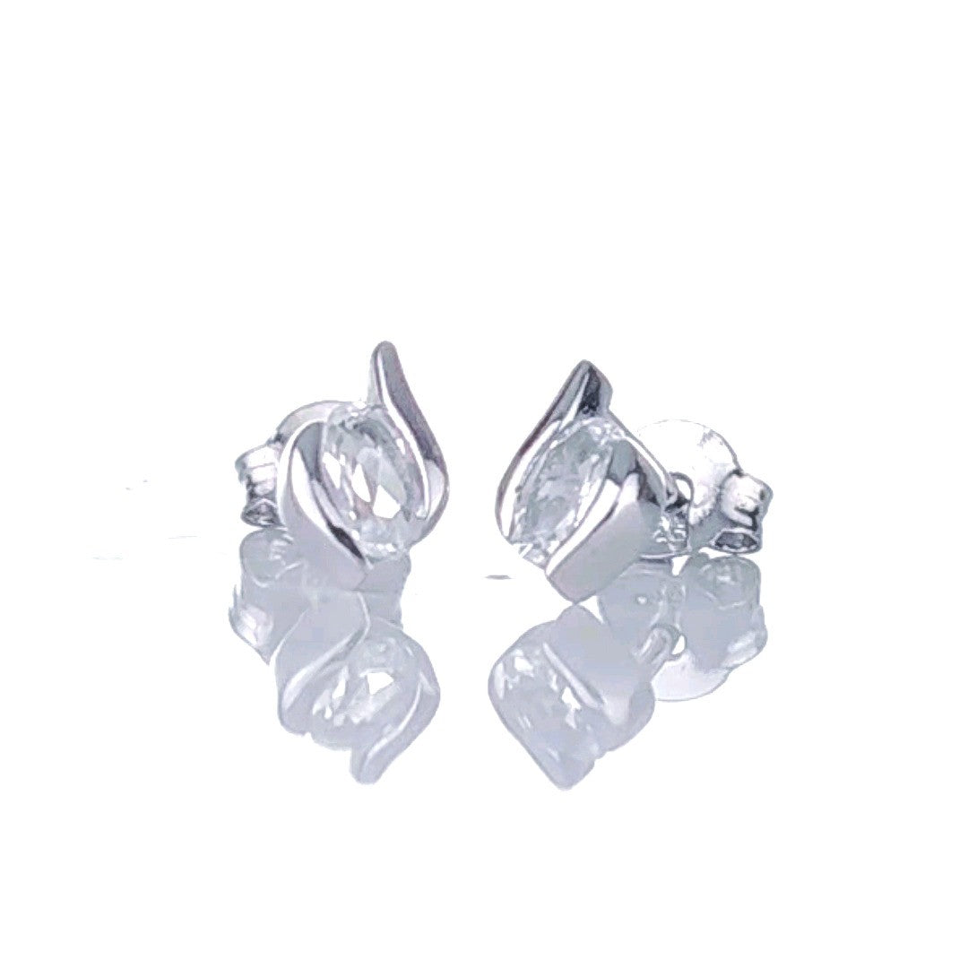 Sterling Silver Earrings Stud White Topaz Oval Contemporary