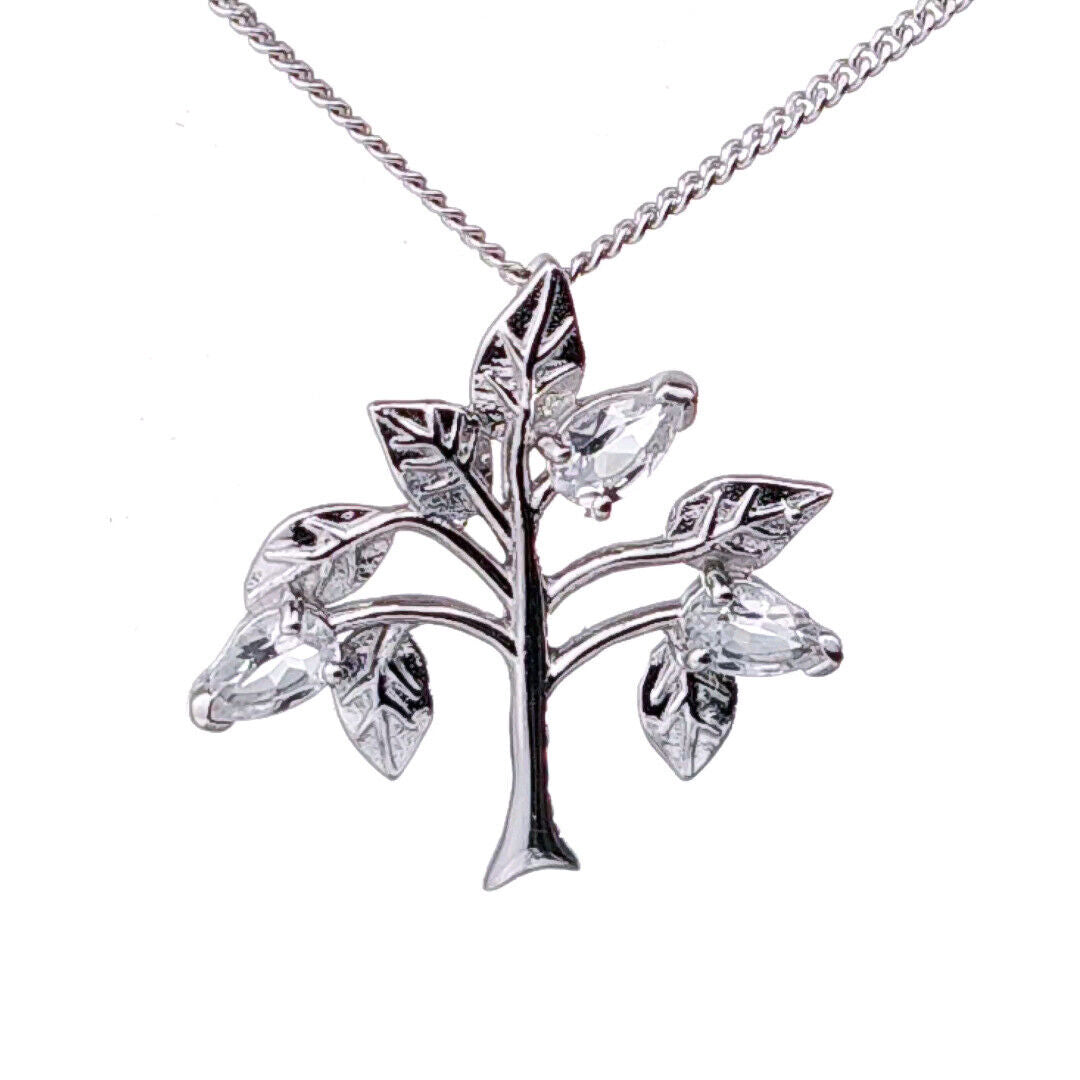 white topaz necklace 0.75ct pear tree of life pendant sterling silver designed in the UK