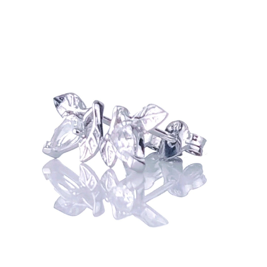 White Topaz Earrings 0.5ct Pear Leaf Studs Sterling Silver