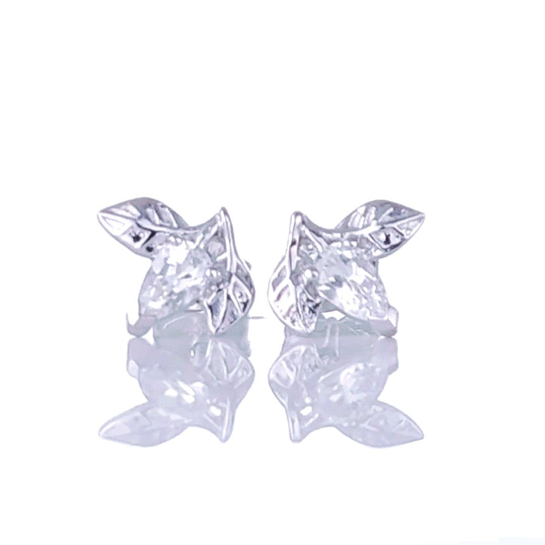 White Topaz Earrings 0.5ct Pear Leaf Studs Sterling Silver