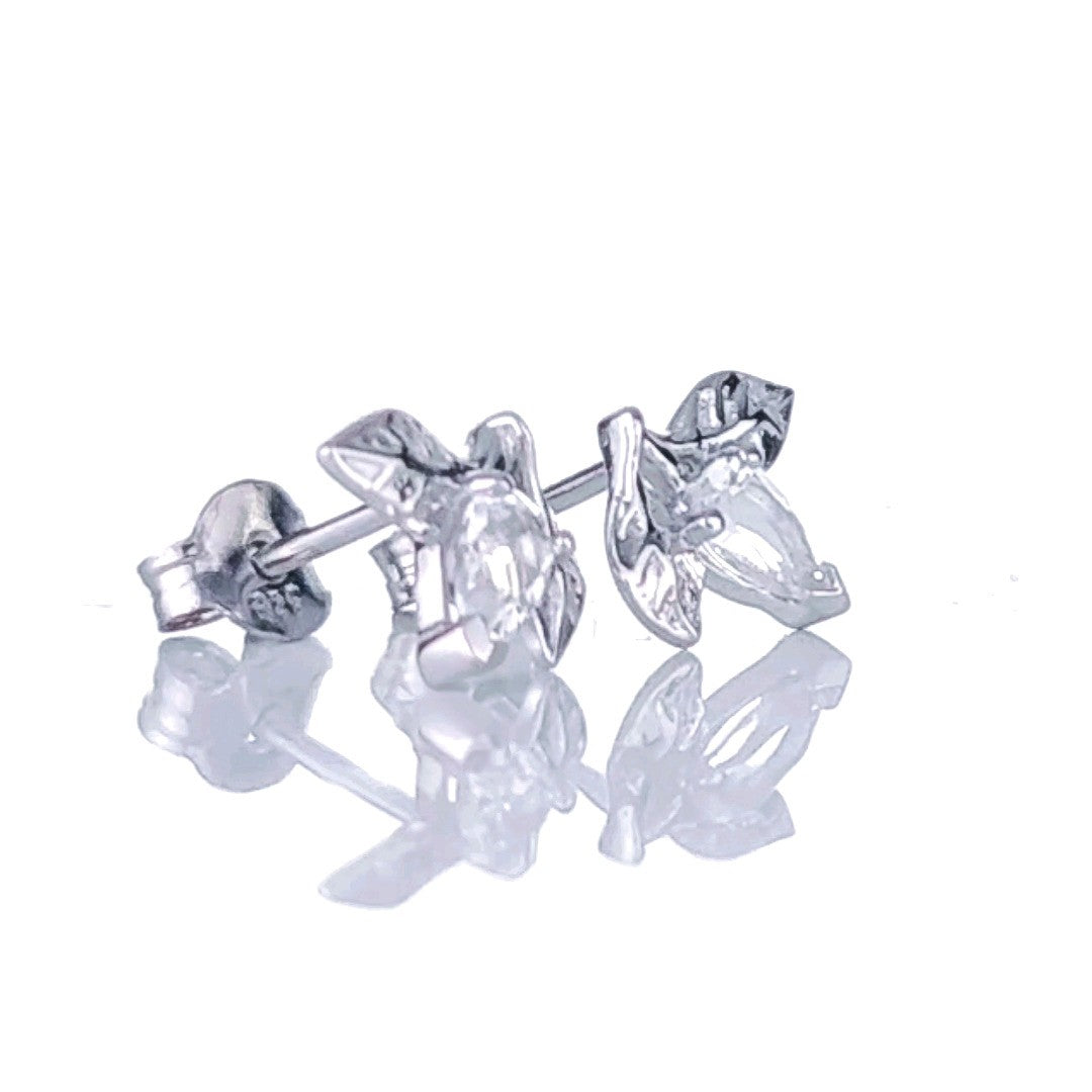 White Topaz Earrings 0.5ct Pear Leaf Studs Sterling Silver