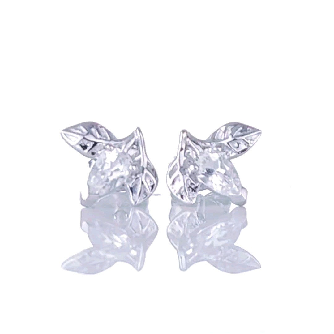 White Topaz Earrings 0.5ct Pear Leaf Studs Sterling Silver
