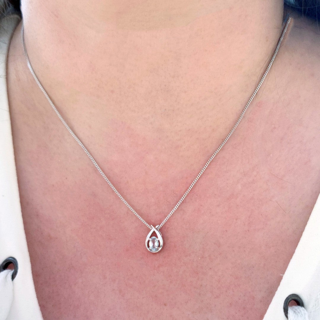 Aquamarine Necklace Sterling Silver Blue Twist Pendant Birthday Gift