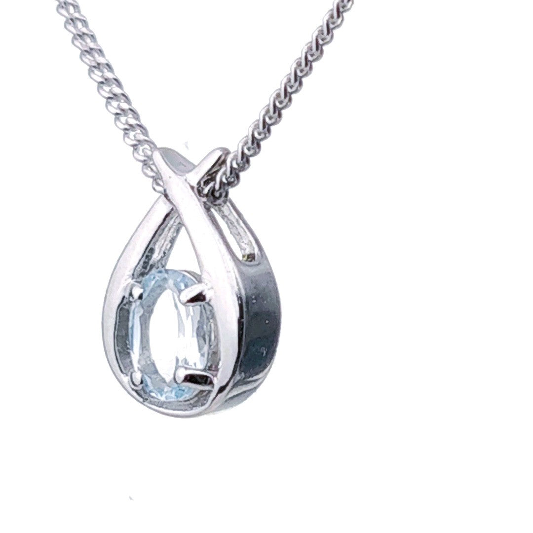 Aquamarine Necklace Sterling Silver Blue Twist Pendant Birthday Gift