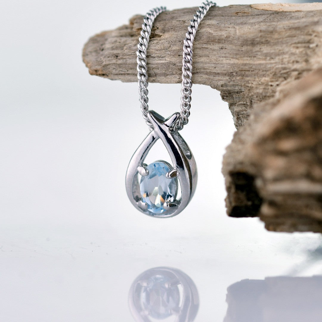 Aquamarine Necklace Sterling Silver Blue Twist Pendant Birthday Gift