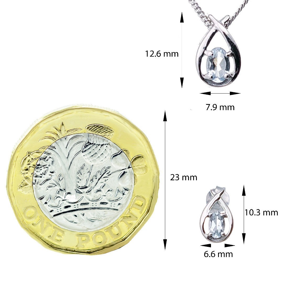 Aquamarine Necklace Sterling Silver Blue Twist Pendant Birthday Gift