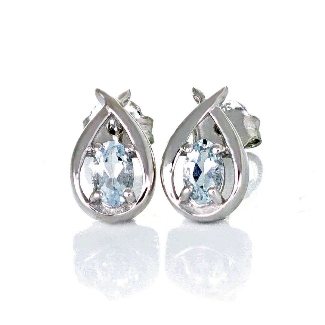 Aquamarine Earrings Pear Blue Twist Studs Sterling Silver