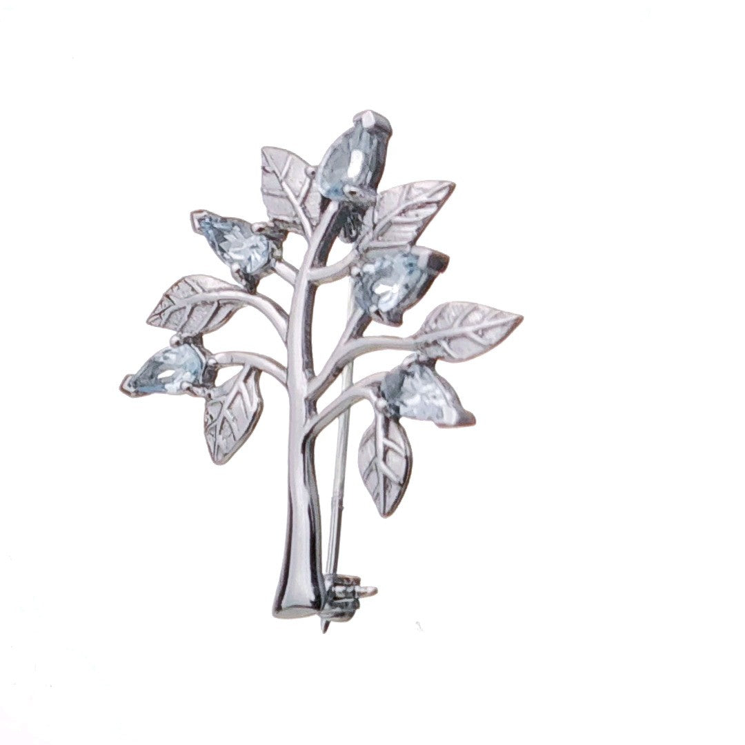 Aquamarine Brooch Tree of Life Sterling Silver New Personalised Gift