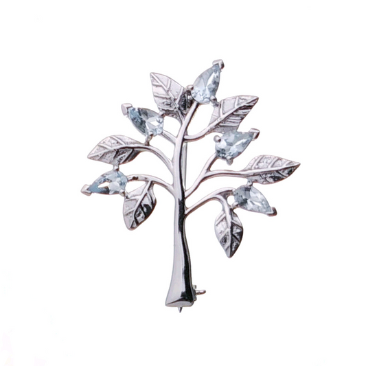 Aquamarine Brooch Tree of Life Sterling Silver New Personalised Gift