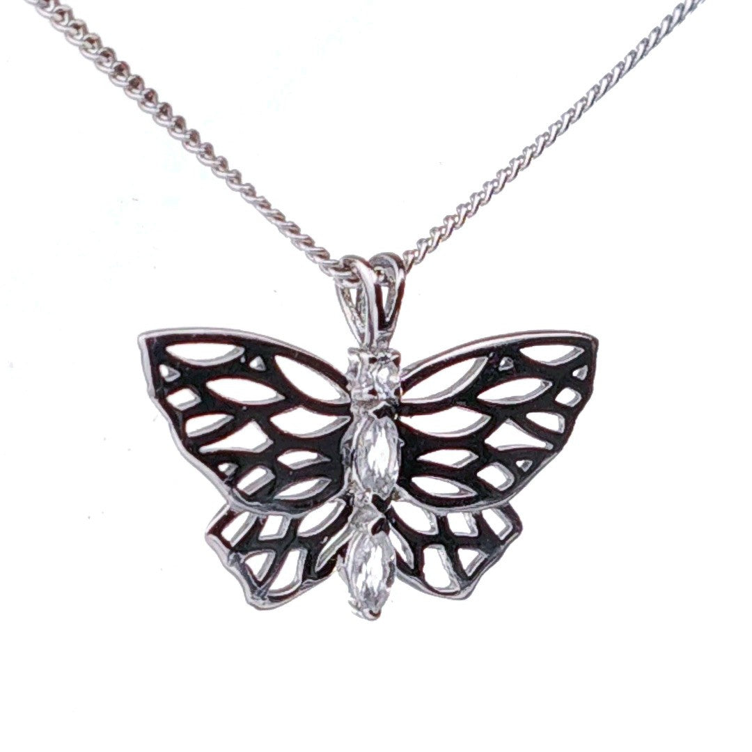 Topaz Butterfly Necklace Sterling Silver Natural Stone Trilogy Boxed Gift