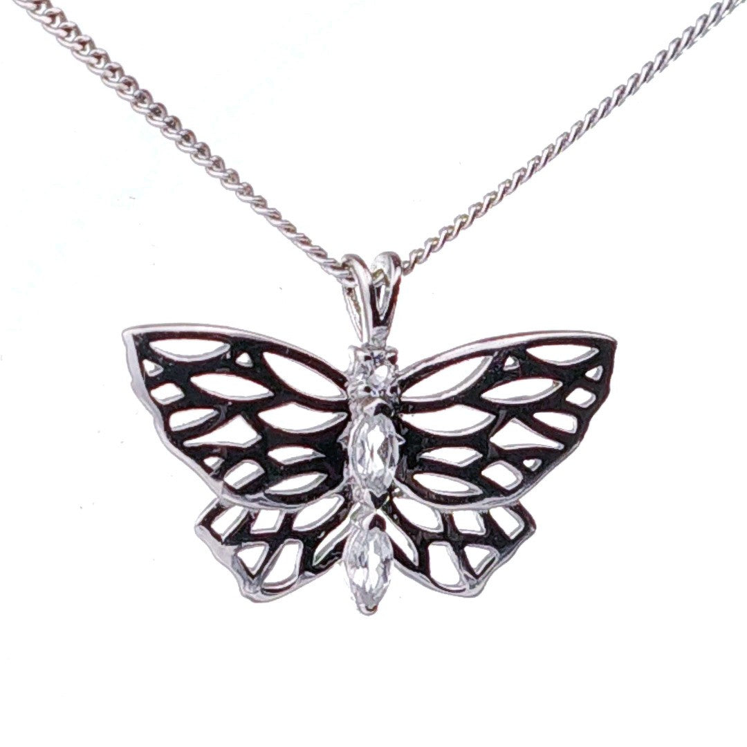 Topaz Butterfly Necklace Sterling Silver Natural Stone Trilogy Boxed Gift
